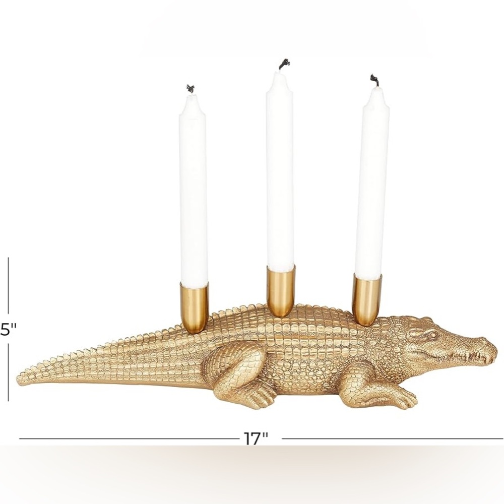 Gold Gator!  Eclectic Resin Solid Candle Holder - Gold Finish - Picture 4 of 7